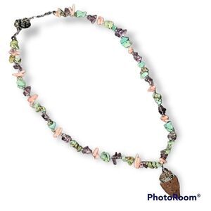Woman's Necklace stone arrow pendant with beads #16